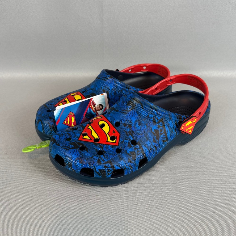 Crocs Superman Classic Clogs Mens 10 Blue Red W12 Slip-On 211131-90H DC New NWT